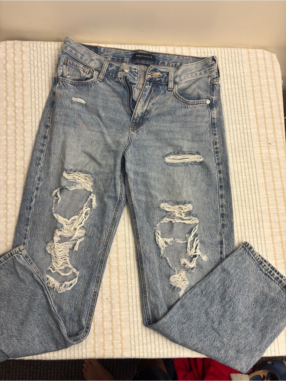 Aeropostale Light Blue Distressed Straight Leg Jeans